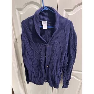 John Blair Mens Shawl Collar Cardigan Sweater Navy Blue Cable Knit Button Up XL